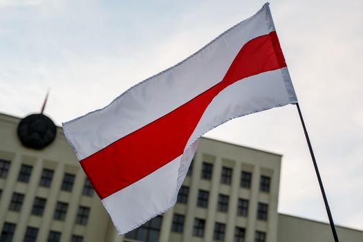 New Belarus white-red-white flag. Protest and historical authentic flag.