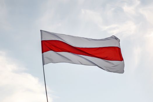 New Belarus white-red-white flag. Protest and historical authentic flag.