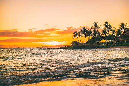 Hawaii beach sunset summer paradise vacation landscape.