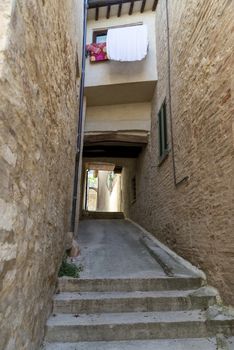 montefalco,italy august 13 2020:Architecture of streets and squares in the town of Montefalco