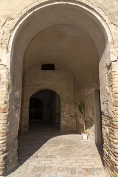 montefalco,italy august 13 2020:Architecture of streets and squares in the town of Montefalco