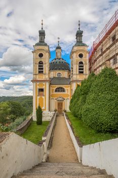 castle Vranov nad Dyji, Southern Moravia, View of the chapel situated on rock. Czech Republic