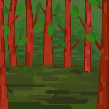 Green Forest. Trees with leaves. Tranquil forest area. illustration