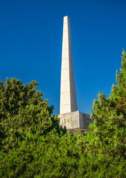 Chernomorsk, Ukraine 08.22.2020. Obelisk of Glory in Chernomorsk city on a sunny summer morning