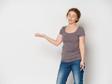 Elderly Woman T-shirt Jeans Casual Clothes Studio Lifestyle