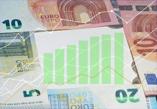 Investment diagram of profitable euro banknotes and saving money.