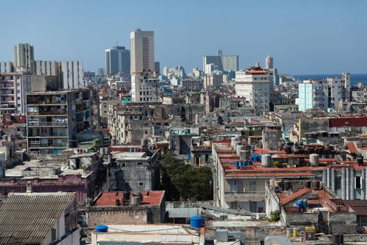 Havana, Cuba - 8 February 2015: rooftops and urban sprawl view from bacardi building