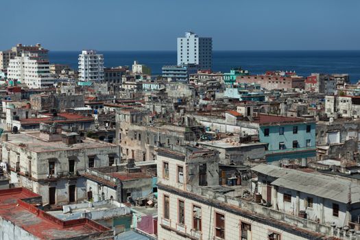 Havana, Cuba - 8 February 2015: rooftops and urban sprawl view from bacardi building