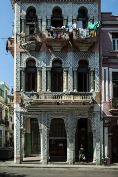 Havana, Cuba - 8 February 2015: decadent yet beautiful and charming architecture of Havana
