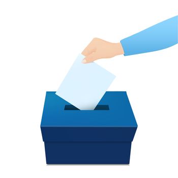 Elections Vote Box with hand putting or inserting blank voting paper in the ballot box vector template concept illustration.
