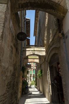 bevagna,italy august 13 2020:Architecture of streets and squares in the town of Bevagna