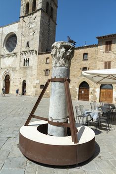 bevagna,italy august 13 2020:Farewell column placed as a monument in the square of Bevagna