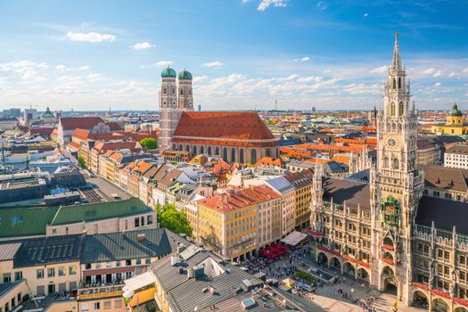 Munich skyline with  Marienplatz town hall in Germany