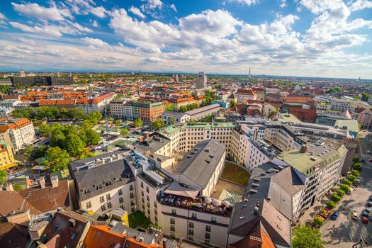 Munich historical center panoramic aerial cityscape view in Germany