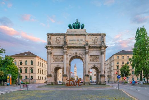 Munich, Germany - August 11, 2018: Siegestor (Victory Gate) triumphal arch in Munich, Germany