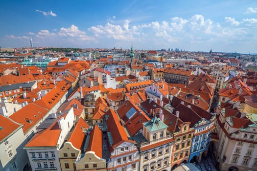 Famous iconic image of  Prague city skyline in Czech Republic from top view