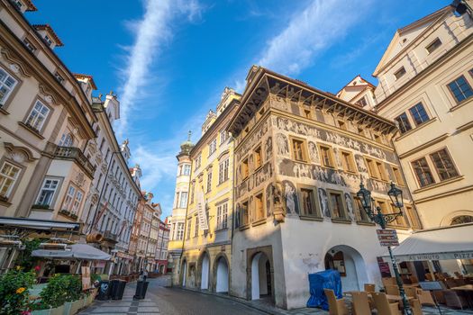 PRAGUE, CZECH REPUBLIC - AUGUST 19, 2018: Heritage buildings in Old Town of Prague in Czech Republic.