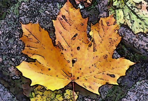 Comic style painting of colorful autumn leaves for backgrounds or textures