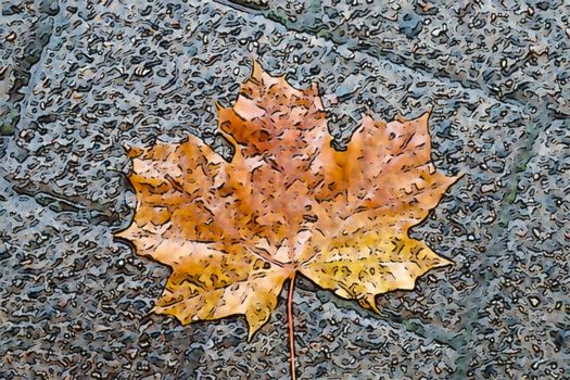 Comic style painting of colorful autumn leaves for backgrounds or textures