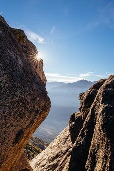 Autumn sunrise over redwood trees at Moro Rock in Sequoia National Park, California, USA