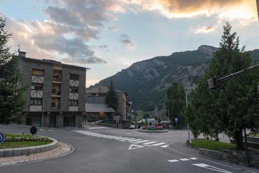Ordino, Andorra: 26 August 2020: Cityscape in Ordino in the Valira del Orient river in Cami Ral in summer in Andorra.