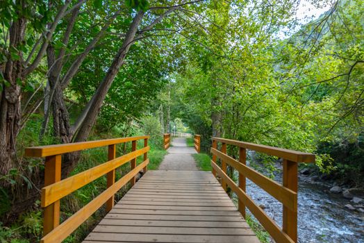 Bridge the Valira del Orient river in Cami Ral in summer in Andorra.