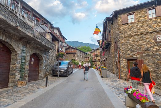 Ordino, Andorra: 26 August 2020: Cityscape in Ordino in the Valira del Orient river in Cami Ral in summer in Andorra.