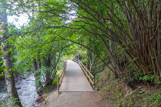 Bridge the Valira del Orient river in Cami Ral in summer in Andorra.