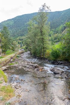 Valira del Orient river in Cami Ral in summer in Andorra.