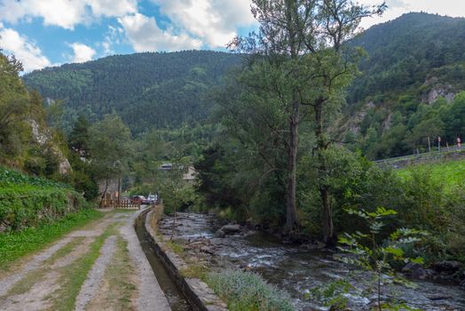 Valira del Orient river in Cami Ral in summer in Andorra.