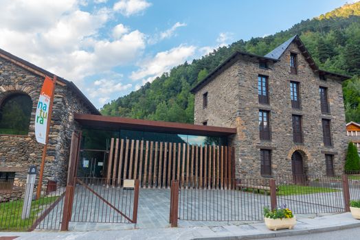 La Cortinada, Andorra: 26 August 2020: Centre de Natura in the Valira del Orient river in Cami Ral in summer in Andorra.