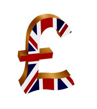 Union jack on golden pound sign or symbol on a clock isolated in white background