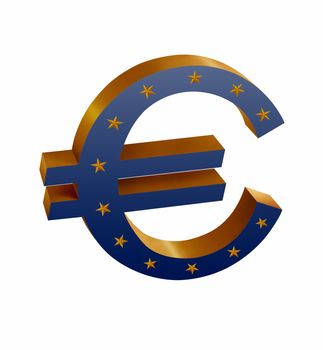 European Union flag on golden Euro sign or symbol isolated in white background