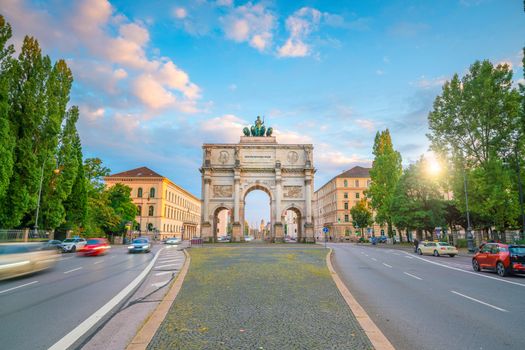 Siegestor (Victory Gate) triumphal arch in Munich, Germany (Text on the gate mean “The Bavarian are here”)