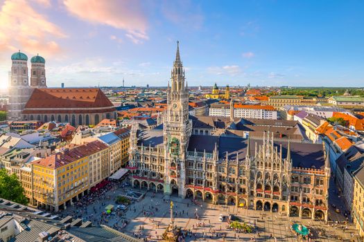 Munich skyline with  Marienplatz town hall in Germany