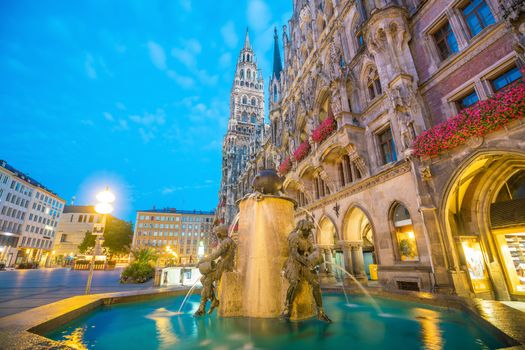 Munich skyline with  Marienplatz town hall in Germany