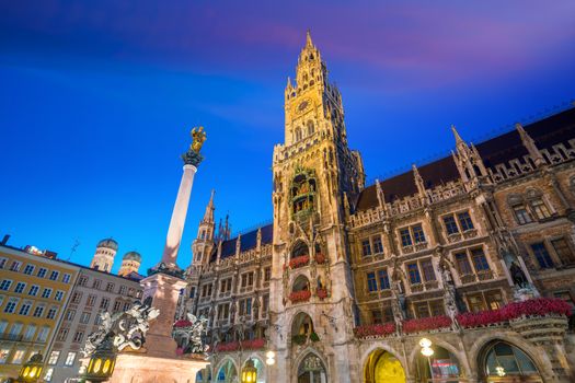 Munich skyline with  Marienplatz town hall in Germany