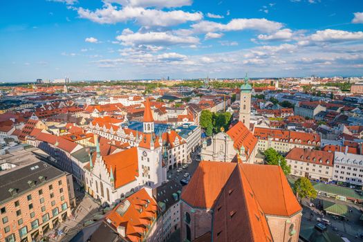 Munich historical center panoramic aerial cityscape view in Germany