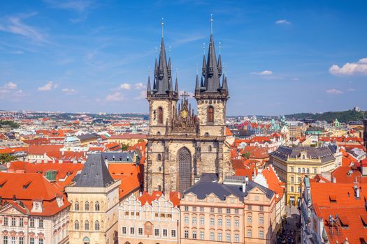 Old Town square with Tyn Church in Prague, Czech Republic 