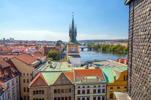 Famous iconic image of  Prague city skyline in Czech Republic from top view