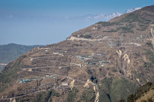 Steep, hard, road with sharp hairpin bends from Gangatok to Tsongmo lake in Sikkim, India.