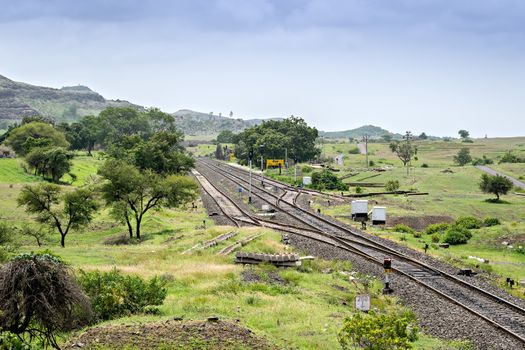 View of a small railway station on outskirts of Pune city in Maharashtra,India.