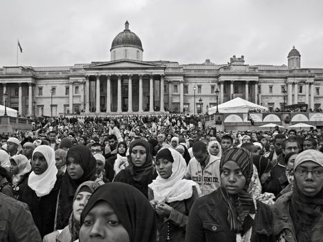 London, United Kingdom - October 28, 2006: Thousands of people from all cultures joined together for the annual Eid Festival in Trafalgar Square - one of the biggest Muslim gatherings in Europe.