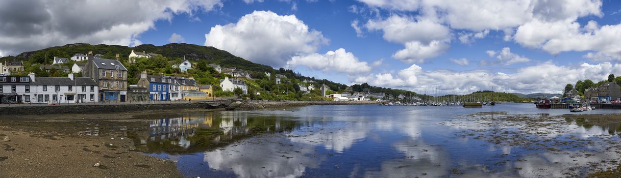 Panoramic view of Tarbert harbour on the West coast of Scotland