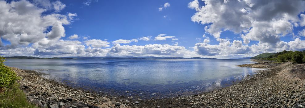 Panoramic view from waters edge of Loch Glip on the West Coast of Scotland