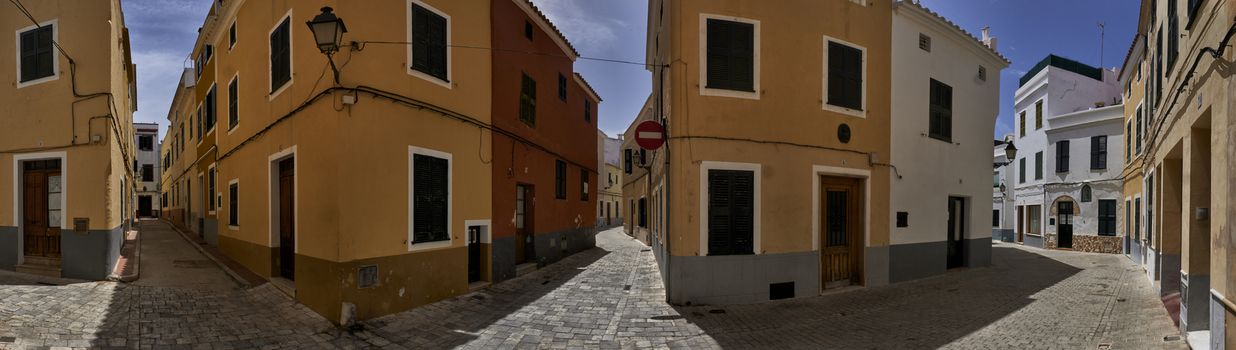 Panoramic view of traditional Ciutadella streets in Menorca