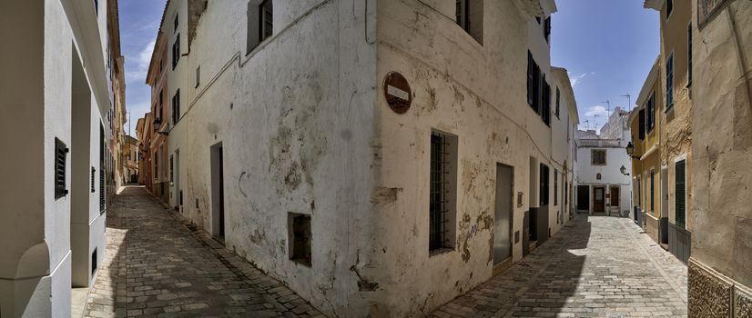 Panoramic view of traditional Ciutadella streets in Menorca