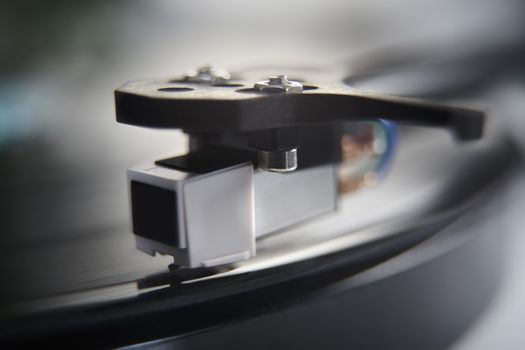 Close Up Of  Record Player Turntable Showing Needle On Vinyl LP