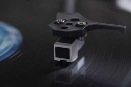 Close Up Of  Record Player Turntable Showing Needle On Vinyl LP