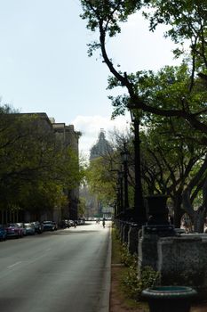 Havana, Cuba - 8 February 2015: Silhouette of Capitol seen from Paseo Marti
